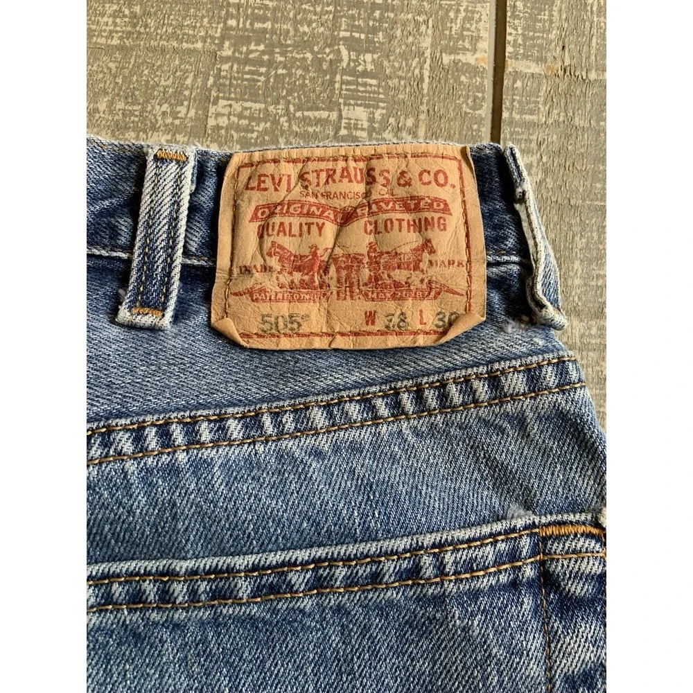 Levi's 505 Regular Fit Blue Jeans Men's 38x30 2001 Y2K Faded Distressed Levi